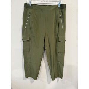Chicos Olive Green Cargo Cropped Pants Womens Size 12 Zipper Pockets